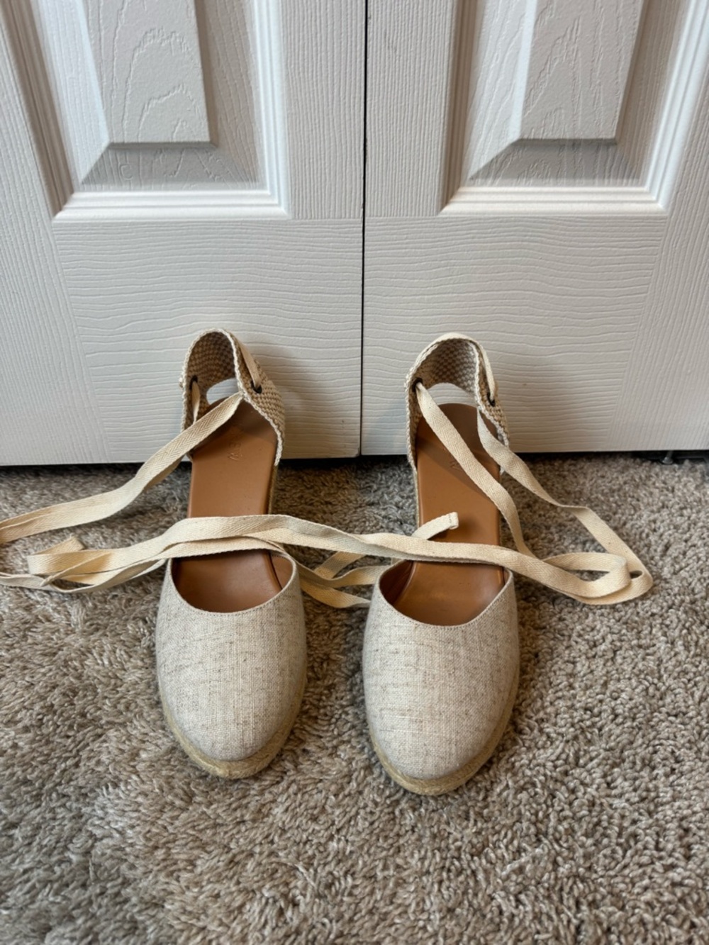 J. Crew Natural Linen Espadrille Tie-Ankle Flats